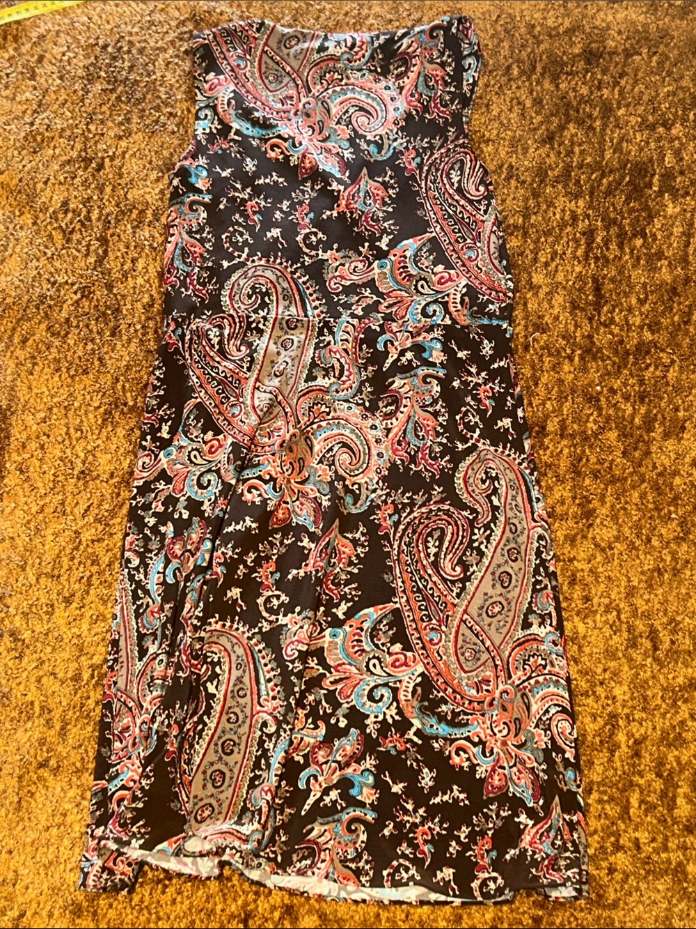 Talbots Brown Paisley Midi Dress with Red and Teal Accents - Picture 4 of 6